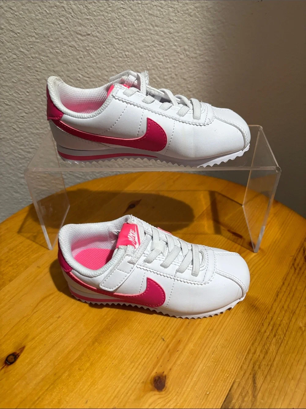 Nike White and Hot Pink Kids' Classic Sneakers 9C